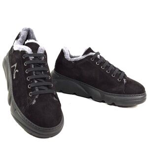 ALBERTO CICCIOLI 🇮🇹 WOMEN'S BLACK SOFT SUEDE COMFORT WINTER FASHION SNEAKERS
